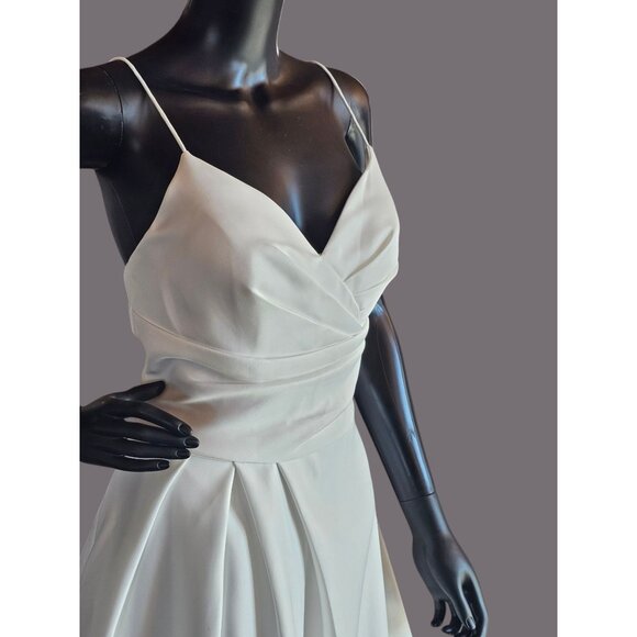 Minimalist A-Line Ivory Satin Spaghetti Strap Wedding Gown - Picture 3 of 8